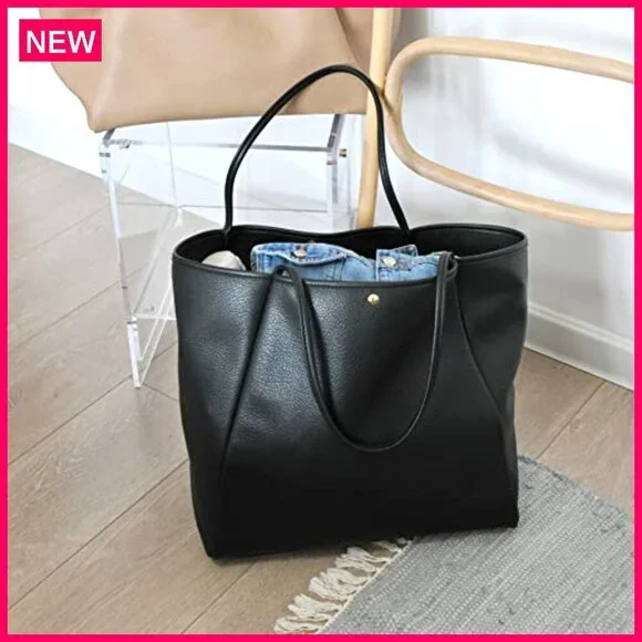 Oversized PU Leather Tote Weekender Bag Travel Purse Shopper Handbag - Picture 4 of 7